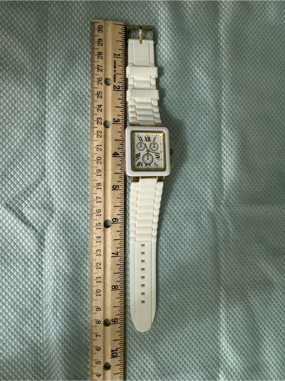 White Square-Face Watch with Gold Accents